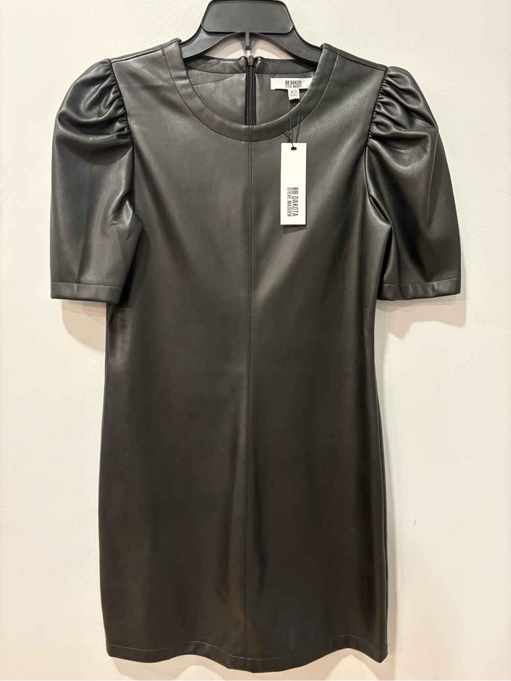 BB DAKOTA Steve Madden Black Faux Leather Puff-Sleeve Dress